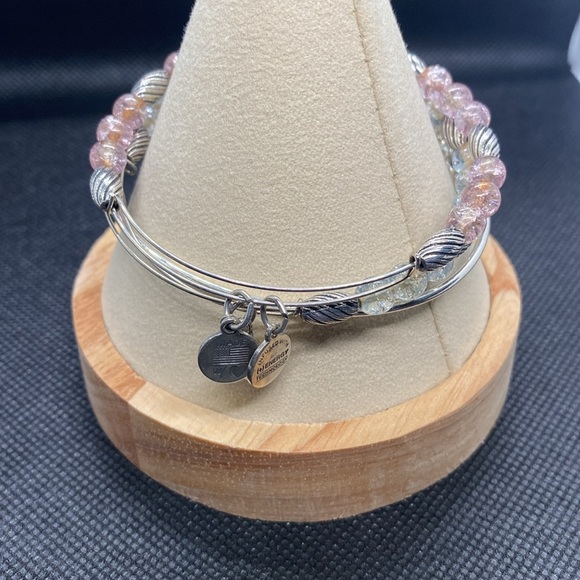 Alex & Ani Set of 3/Silver&Crystal Beaded & October Birthstone Charm Bangles/GC - Picture 4 of 9